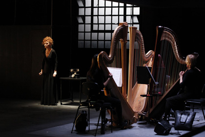 Production still for "The Bloody Chamber". Alison Whyte, Yinuo Mu, Jessica Fotinos, Jacinta Dennett. Photographer: Jeff Busby