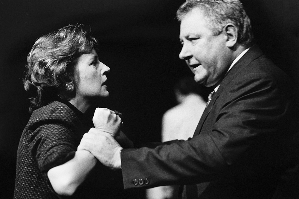 Production still for "The Goldberg Variations". L-R: Catherine Wilkin as Tosha, John Wood as Lev. Photographer: Jeff Busby