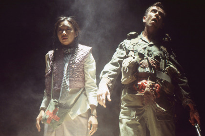 Production still for "Meat Party". L-R: Trang Nguyen as Mai, Matthew Crosby as Gabriel. Photographer: Jeff Busby