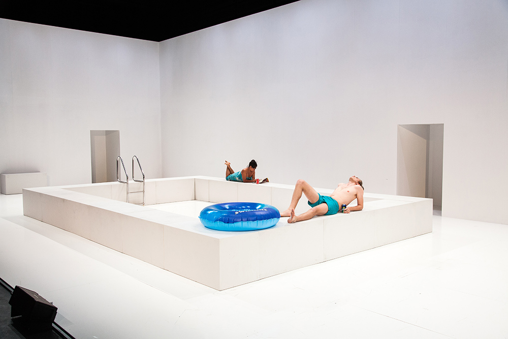 Production still for "Love and Information". L-R: Zahra Newman, Harry Greenwood. Photographer: Pia Johnson