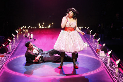 Production still for "Little Match Girl". L-R: Mitchell Butel, Meow Meow. Photographer: Jeff Busby