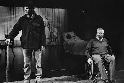 Production still for "The Sick Room". L-R: Gerald Lepkowski as Mr Hilbert, Rhys McConnochie as David Prentice. Photographer: Jeff Busby