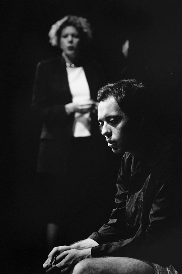 Production still for "Crow Fire". L-R: Rachael Tidd as Sharon, Steve Mouzakis as Wallace. Photographer: Rachelle Roberts