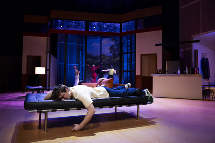 Production still for the 2023 season of 'This is Living.' In photo: Maria Theodorakis, Marcus Mckenzie, Wil King, Michelle Perera, and Belinda McClory. Photographer: Kristin Gehradte 