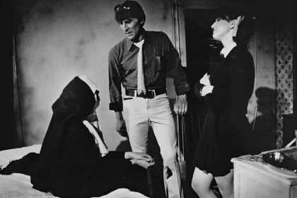 Production still for "Dance for Daddy". L-R: Gillian Seamer, Jim Danton, Joanne Barker. Photographer: David Parker