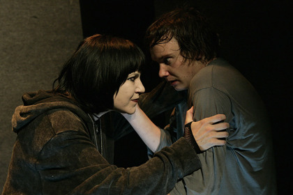 Production still for "Moth". L-R: Sarah Ogden as Claryssa, Dylan Young as Sebastian. Photographer: Jeff Busby