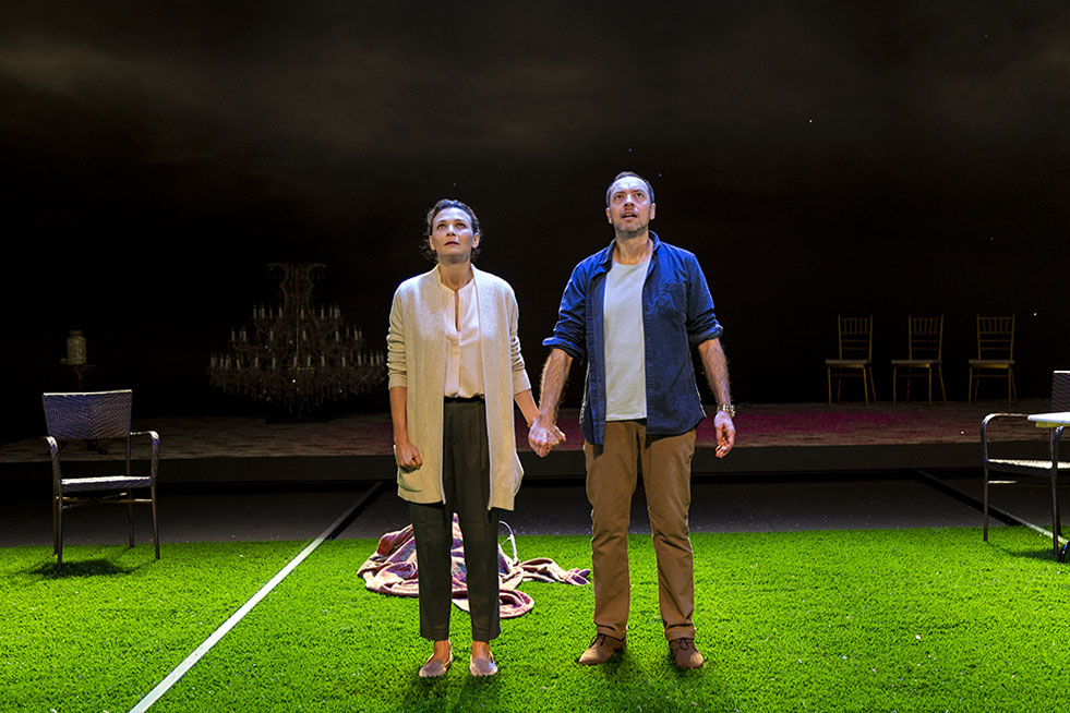 Production still for "Melancholia". L-R: Leanne Walsman, Steve Mouzakis. Photographer: Pia Johnson