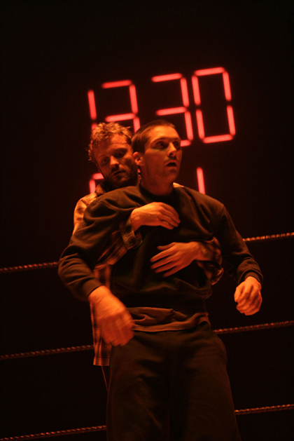 Production still for "Headlock". L-R: Gerard van Dyck, Byron Perry. Photographer: Jeff Busby