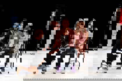 Production still for "Pompeii, LA". L-R: Belinda McClory, Greg Stone, Luke Ryan, Anna Samson. Photographer: Pia Johnson