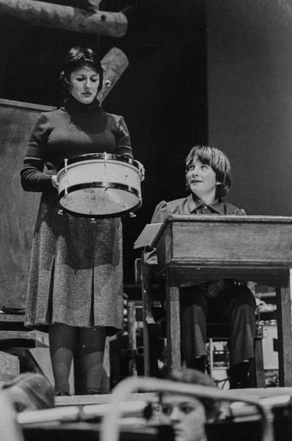 Production still from "Every Good Boy Deserves Favour". L-R: Lindy Davies as Teacher, Ben Grant as Sasha. Photographer: David Parker