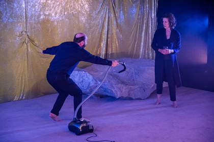 Production still for "My Dearworthy Darling". L-R: Ben Grant, Jennifer Vuletic. Photographer: David Paterson