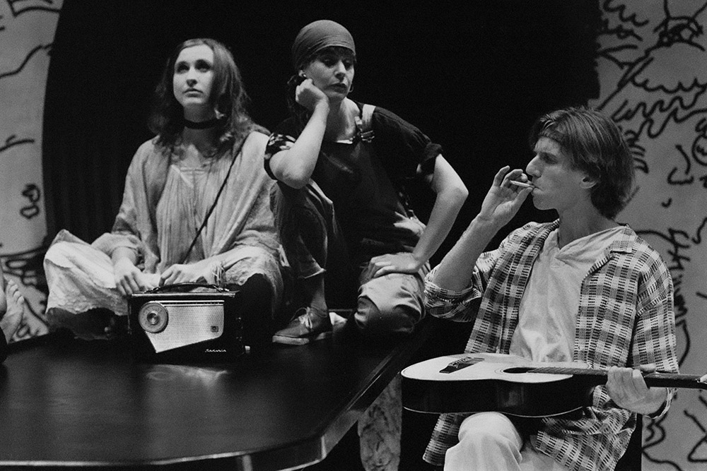 Production still for "Wolf". L-R: Natasha Herbert, Jillian Murray, Mark Pegler. Photographer: Jeff Busby