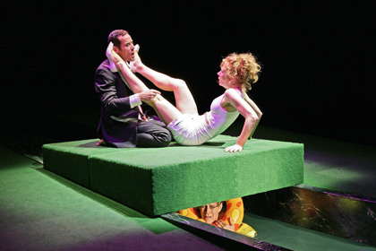 Production still for "Moliere's Tartuffe". L-R: Marcus Graham, Alison Whyte. Photographer: Jeff Busby 