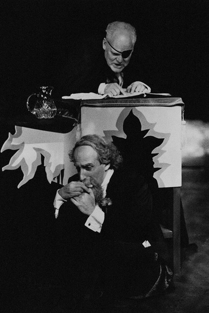 Production still for "Modest Expectations". L-R: Carrillo Gantner as Charles Dickens, Malcolm Robertson as Coppin. Photographer: Jeff Busby