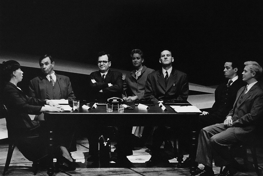 Production still for "Pacific Union". L-R: Jan Friedl, Ross Thompson, Denis Moore, Joanne Canning, Robert Morgan, Marco Chiappi, Simon Wilton. Photographer: Jeff Busby