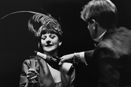 Production still for "Burning Time". L-R: Vivienne Garrett as Mary Cavanagh, Robert Grubb as Peter Davidson. Photographer: Jeff Busby