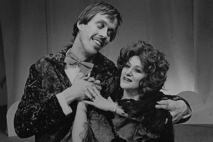 Production still for "The Ripper Show". L-R: Bruce Spence as Algernon P. Sharpe, Evelyn Krape as Edwina Sharpe. Photographer: Jeff Busby