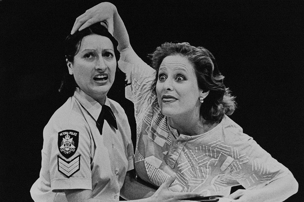 Production still for "A Bed of Ruses". L-R: Rosie Lalevich, Rosie Tonkin. Photographer: David B. Simmonds.