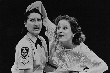 Production still for "A Bed of Ruses". L-R: Rosie Lalevich, Rosie Tonkin. Photographer: David B. Simmonds.