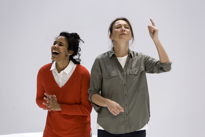 Production still for "Love and Information". L-R: Zahra Newman, Anita Hegh. Photographer: Pia Johnson