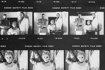 Part of contact sheet from photo shoot for "Dance of Death". L-R: (from top) Gary Files as Edgar, Maggie Millar as Alice, David Kendall as Kurt. Photographer: Jeff Busby