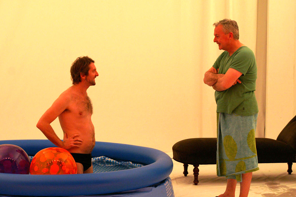 Production still for "Holiday". L-R: Paul Lum, Patrick Moffatt. Photographer: Anna Tregloan