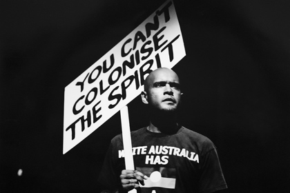 Production still for "Crow Fire". Tony Briggs as Jungi. Photographer: Rachelle Roberts