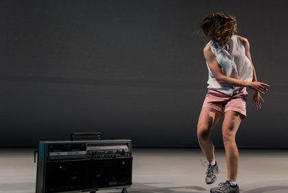 Production still for "Piece for Person and Ghetto Blaster". Nicola Gunn. Photographer: Gregory Lorenzutti