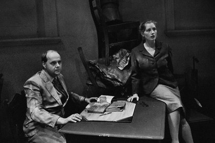 Production still for "Safe House". L-R: Ross Williams, Jennifer Robinson. Photographer: Jeff Busby