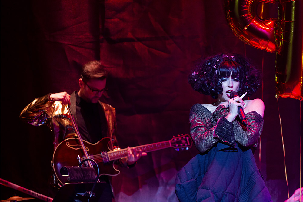 Production still for "Apocalypse Meow: Crisis is Born". L-R: Jethro Woodward, Meow Meow. Photographer: Pia Johnson