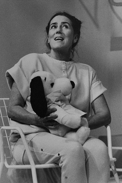 Production still for "Beyond Therapy". Maggie Blinco as Charlotte Wallace. Photographer: Vikki Driscoll