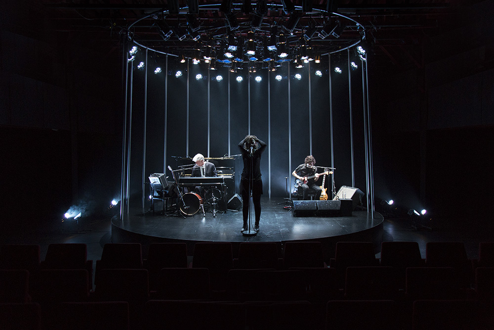 Production still for "The Fiery Maze". L-R: Tim Finn, Abi Tucker, Brett Adams. Photographer: Pia Johnson