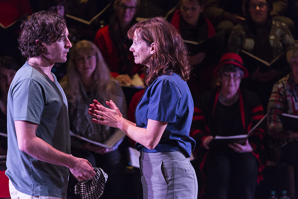 Production still for "The Events". L-R (front): Johnny Carr as The Boy, Catherine McClements as Claire. Photographer: Pia Johnson