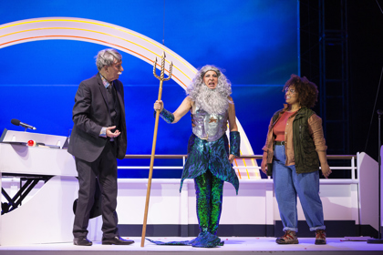 Production still for the 2021 Season of 'S.S. Metaphor'. L-R: Will Conyers, Natalie Gamsu, Zenya Carmellotti. Photographer: Pia Johnson