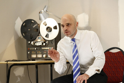 Production still for "On the Misconception of Oedipus". Daniel Schlusser as Laius. Photographer: Jeff Busby