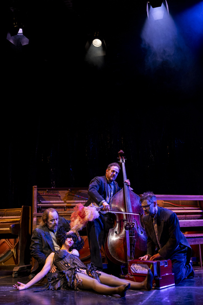 Production Photography: Brett Boardman / Featuring: Mark Jones, Meow Meow, Dan Witton & Jethro Woodward / Production image from Belvoir Season.