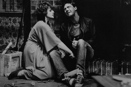 Production still for "Extremities". L-R: Linden Wilkinson as Marjorie, Nicholas Eadie as Raul. Photographer: David B. Simmonds