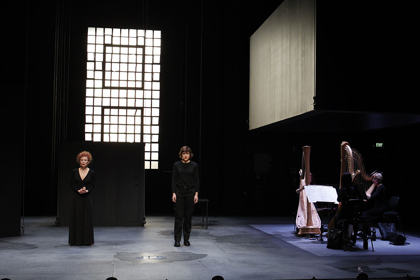 Production still for "The Bloody Chamber". Alison Whyte, Shelly Lauman, Jessica Fotinos, Yinuo Mu, Jacinta Dennett. Photographer: Jeff Busby