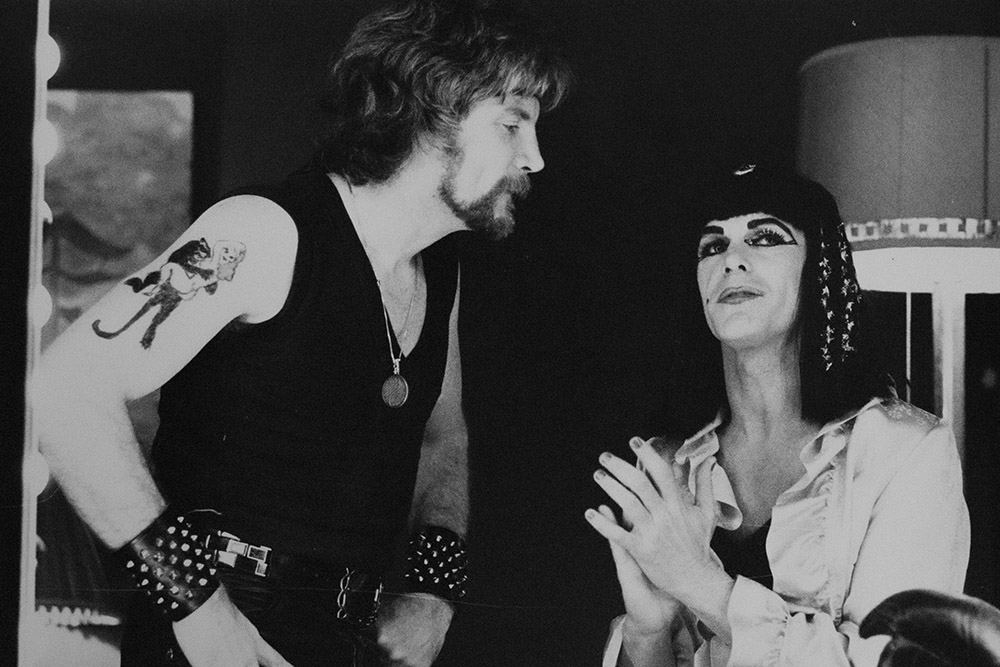 Production still for "Hosanna". L-R: Vernon Wells as Ballsy, Robert Essex as Hosanna. Photographer: Sandra Matlock