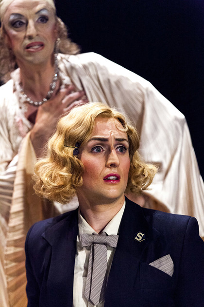 Production still for the STC season of "Calpurnia Descending". L-R: Paul Capsis, Ash Flanders. Photographer: Brett Boardman