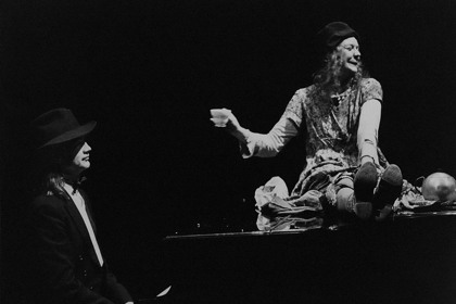 Production still for "Lilly and May". L-R: Tony Hargreaves (Musician), Susie Dee as Lilly. Photographer: Jeff Busby