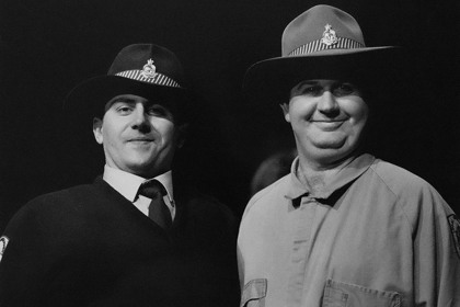 Production still for "Competitive Tenderness". L-R: Simon Palomares, Francis Greenslade. Photographer: Jeff Busby