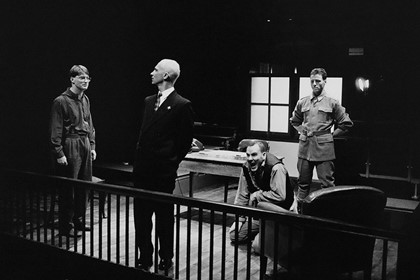 Production still for "Heroic Measures". L-R: Anthony Crowley, Bruce Alexander, Robert Morgan, Gerard Sont. Photographer: Jeff Busby