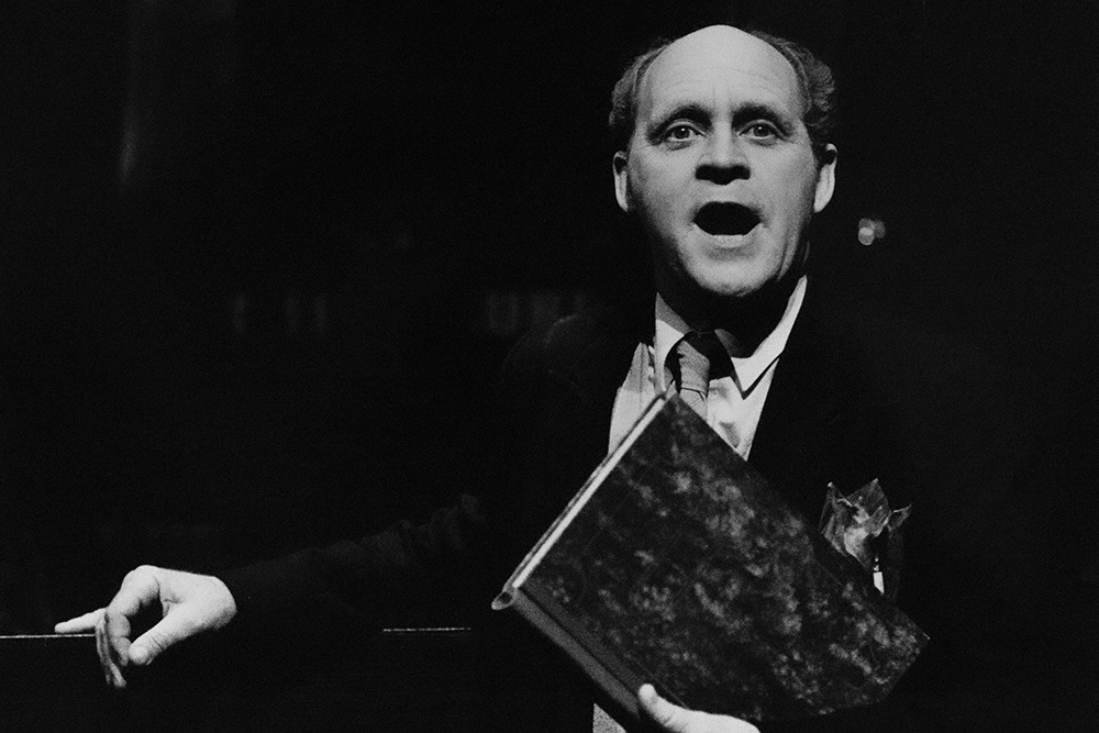 Production still for "A Dickins' Christmas". Jim Daly as Roy Thomastown. Photographer: Jeff Busby