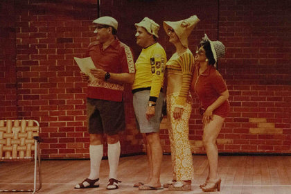 Production still for "Away". L-R: John Wood, Ross Williams, Jillian Murray, Evelyn Krape. Photographer: Jeff Busby