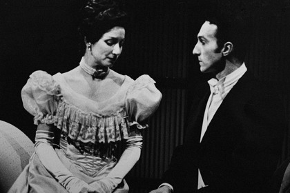 Production still for "Peach Melba". L-R: Helen Noonan as Melba, David Bonney. Photographer: Jeff Busby