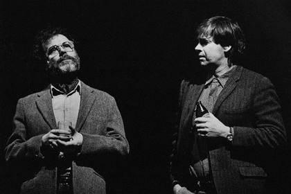 Production still for "Hotel Sorrento". L-R: David Latham as Edwin, Peter Curtin as Dick. Photographer: Jeff Busby