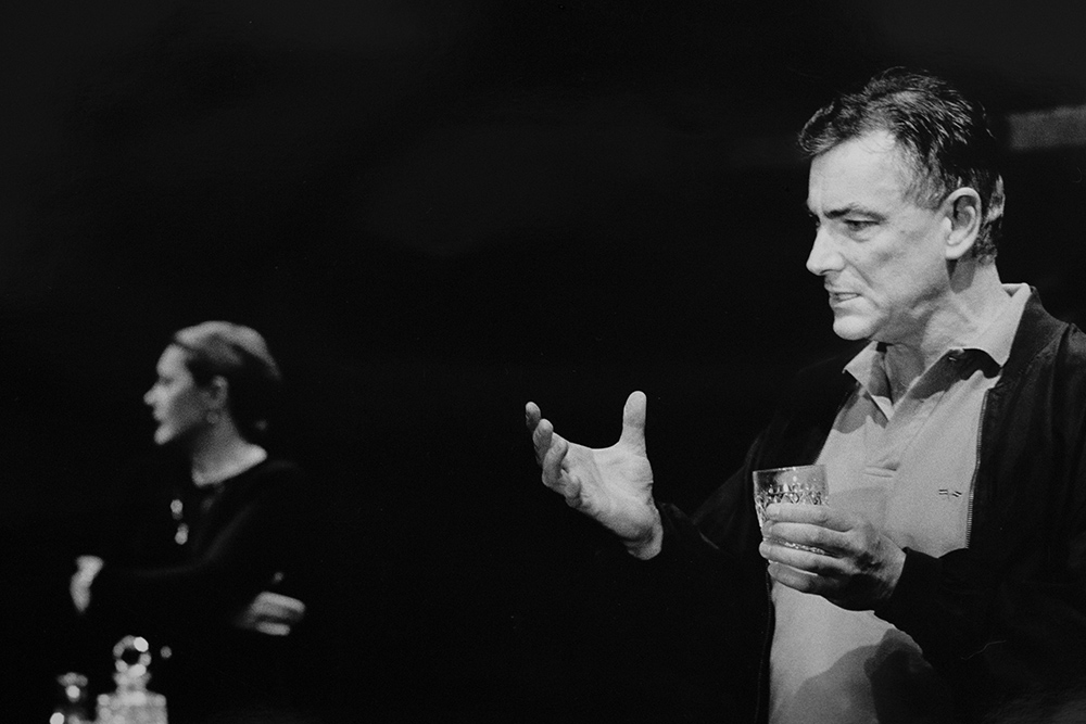 Production still for "Nightfall". L-R: Margaret Cameron as Emily Kingsley, Ian Scott as Edward Kingsley. Photographer: Ponch Hawkes.
