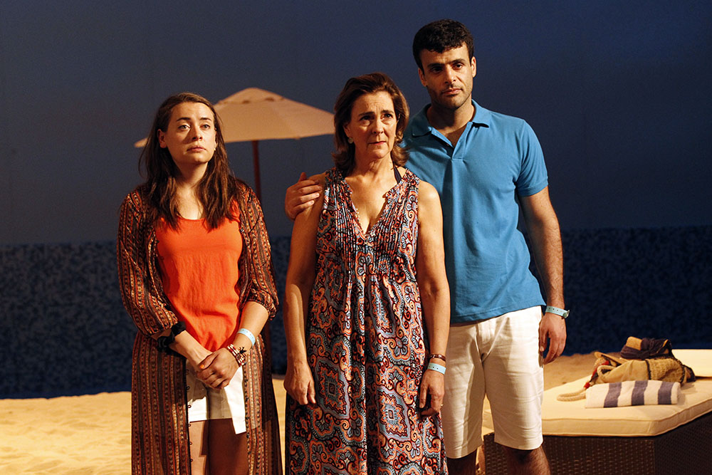Production still for "Timeshare". L-R: Brigid Gallacher, Marg Downey, Fayssal Bazzi. Photographer: Jeff Busby