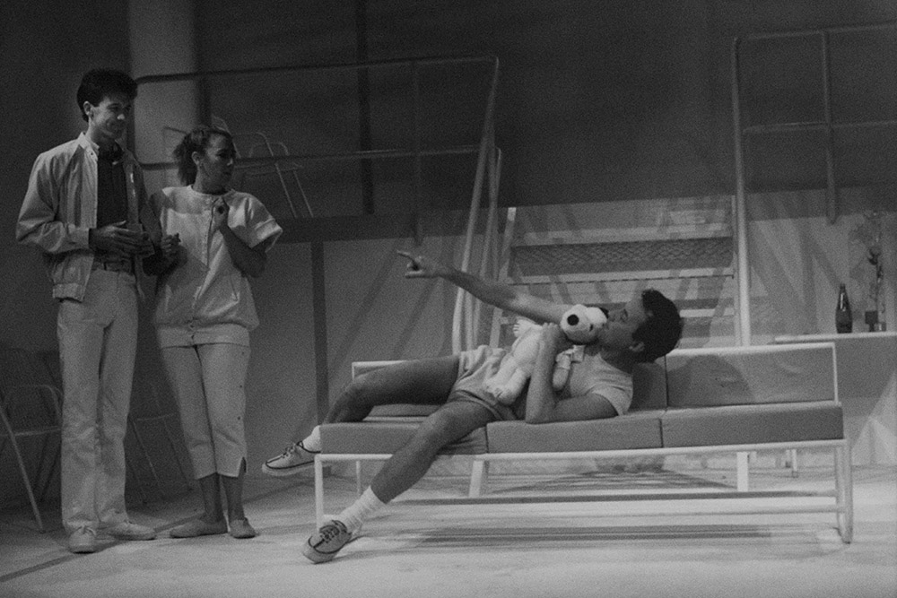 Production still for "Beyond Therapy". L-R: Peter Dunn, Maggie Blinco, John O'May. Photographer: Vikki Driscoll